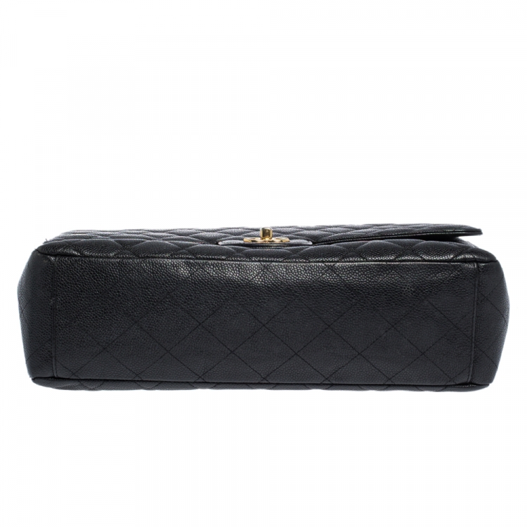 Pre Owned Chanel Black Quilted Caviar Leather Maxi Classic Single Flap Bag