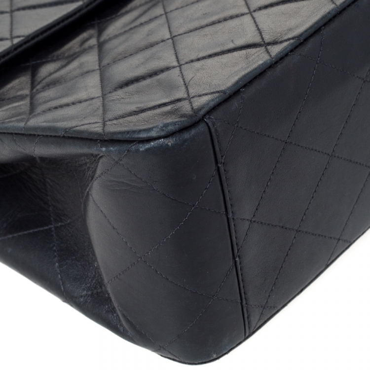 Pre Owned Chanel Black Quilted Lambskin Leather Maxi Vintage Classic Single Flap Bag