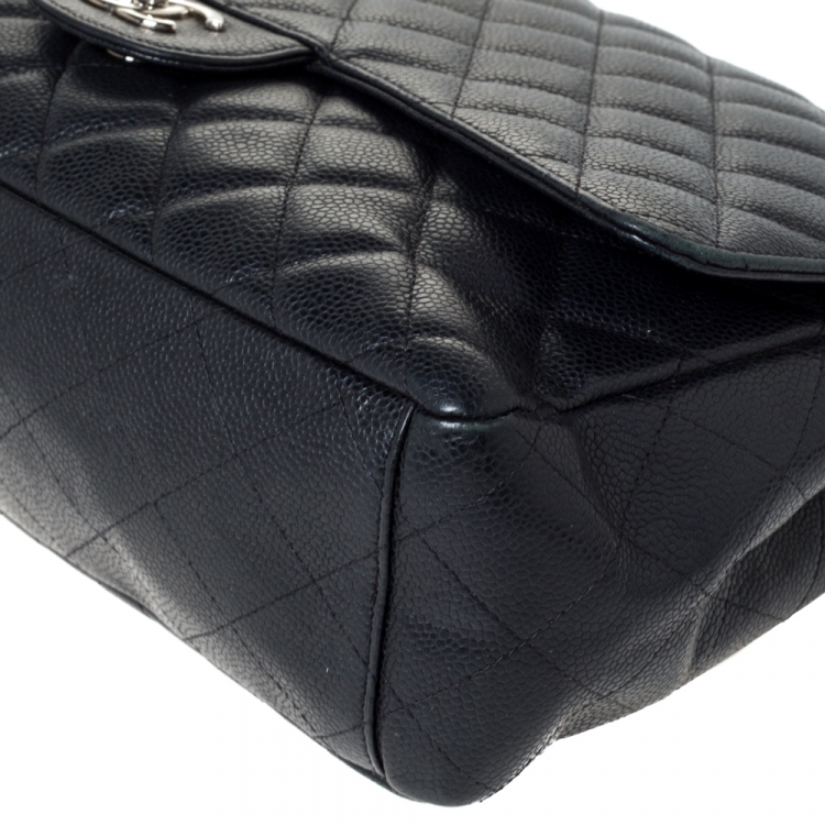 Pre Owned Chanel Black Quilted Caviar Leather Maxi Classic Single Flap Bag