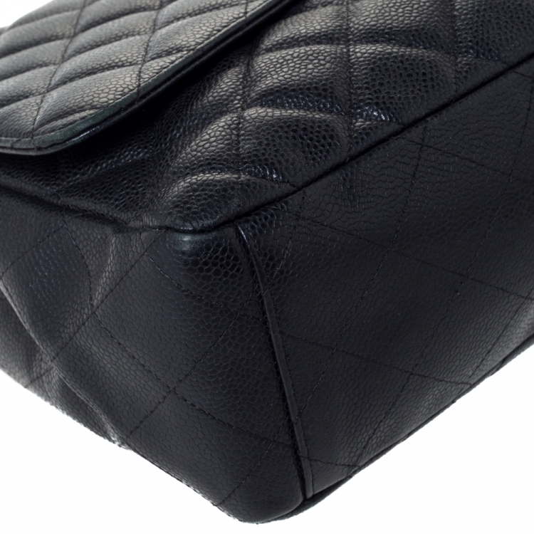Pre Owned Chanel Black Quilted Caviar Leather Maxi Classic Single Flap Bag