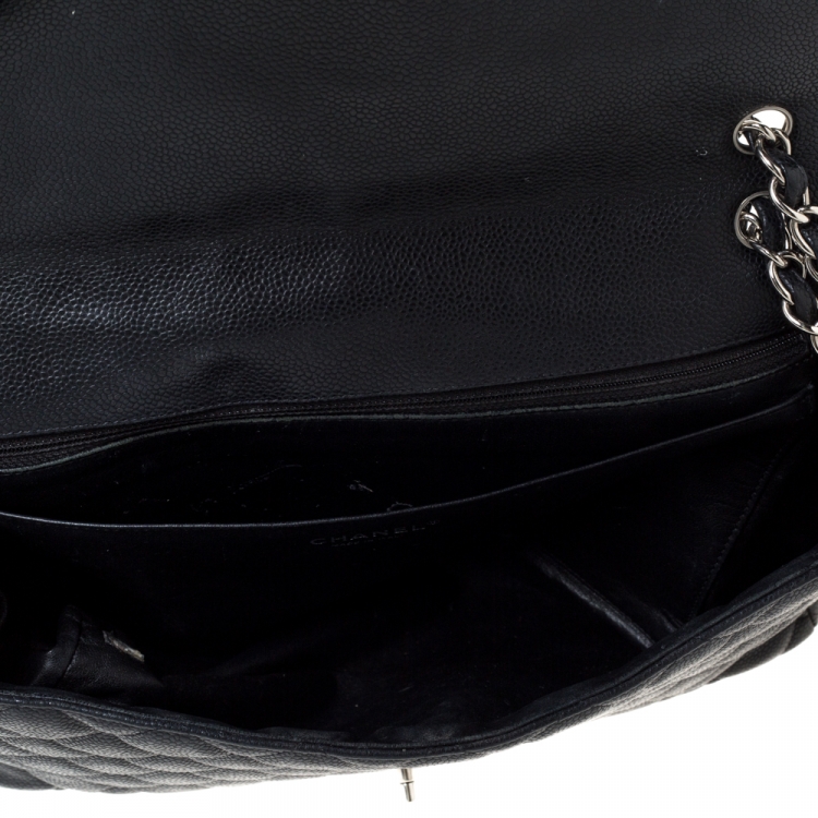 Pre Owned Chanel Black Quilted Caviar Leather Maxi Classic Single Flap Bag
