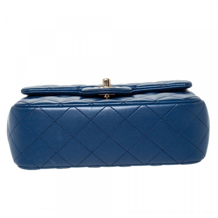 Pre Owned Chanel Blue Quilted Leather New Mini Classic Single Flap Bag