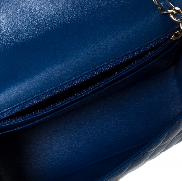 Pre Owned Chanel Blue Quilted Leather New Mini Classic Single Flap Bag