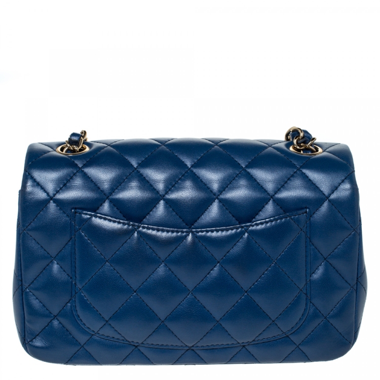 Pre Owned Chanel Blue Quilted Leather New Mini Classic Single Flap Bag