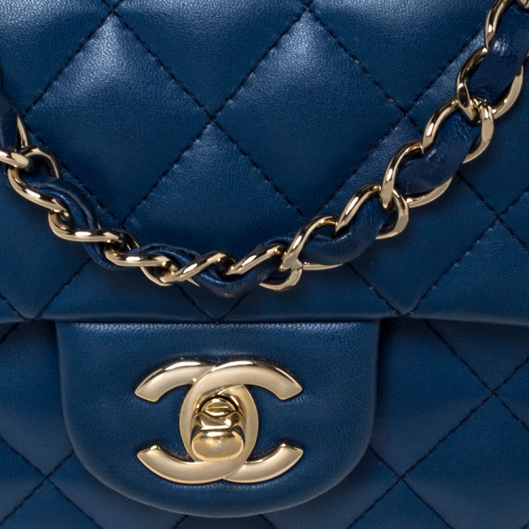 Pre Owned Chanel Blue Quilted Leather New Mini Classic Single Flap Bag