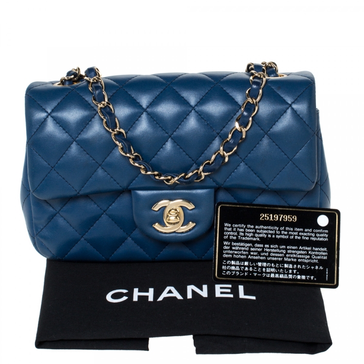 Pre Owned Chanel Blue Quilted Leather New Mini Classic Single Flap Bag