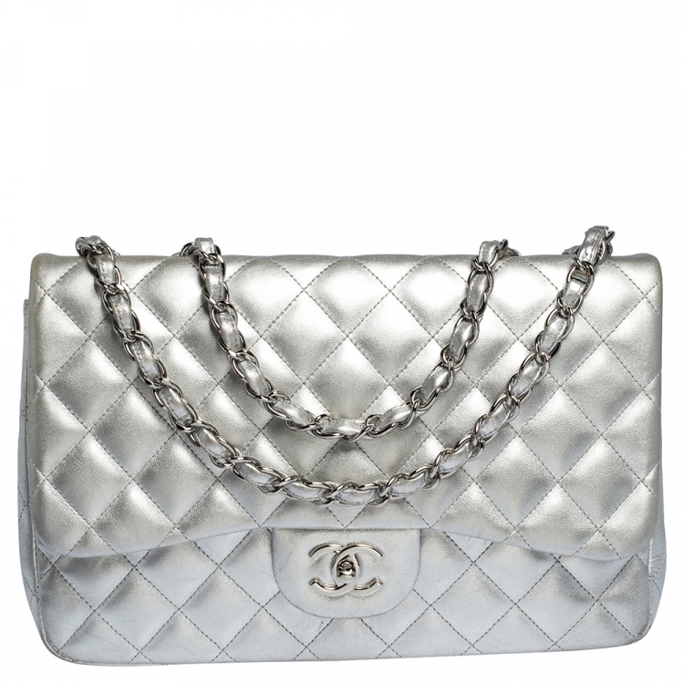 Chanel Silver Quilted Leather Jumbo Classic Single Flap Bag Chanel | The  Luxury Closet