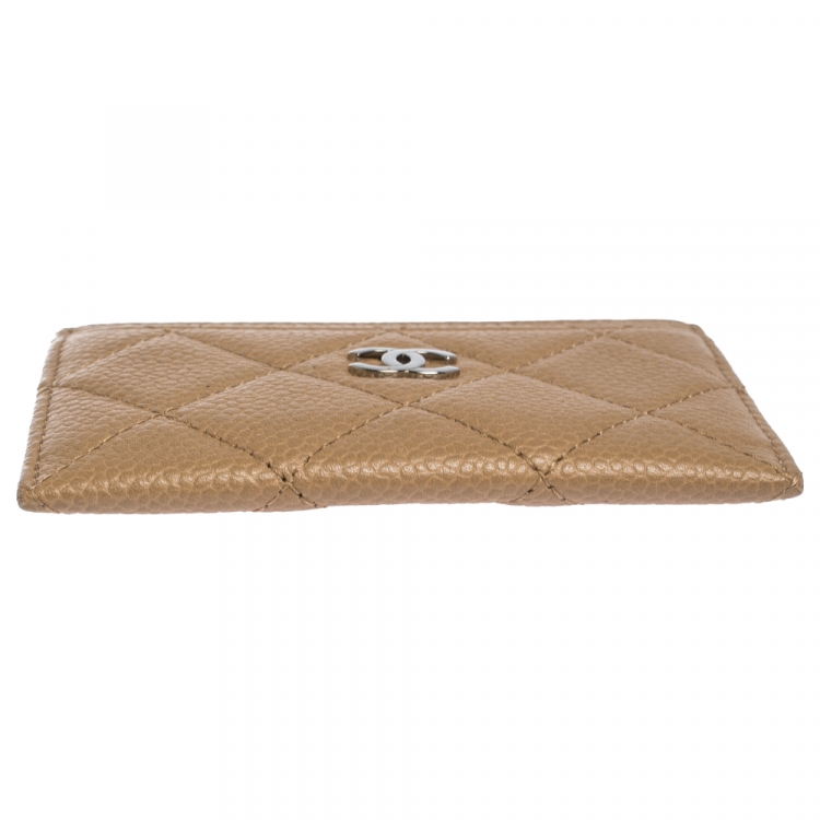 Pre Owned Chanel Beige Quilted Caviar Leather CC Card Case
