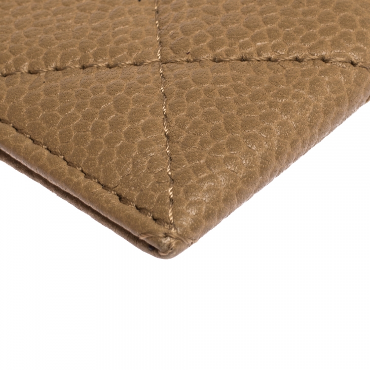 Pre Owned Chanel Beige Quilted Caviar Leather CC Card Case