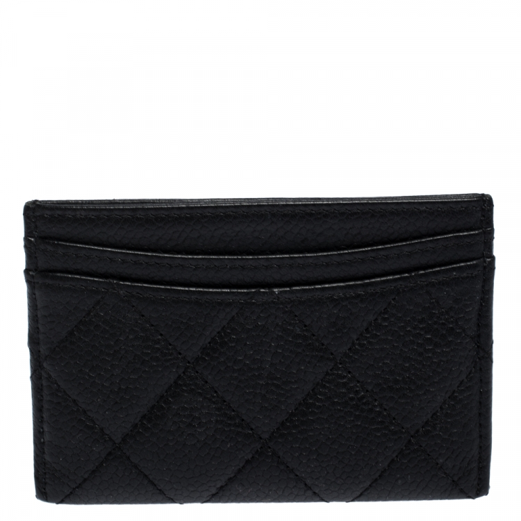 Pre Owned Chanel Black Quilted Caviar Leather CC Card Case