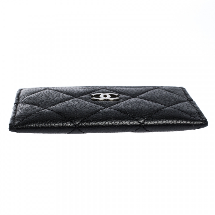 Pre Owned Chanel Black Quilted Caviar Leather CC Card Case