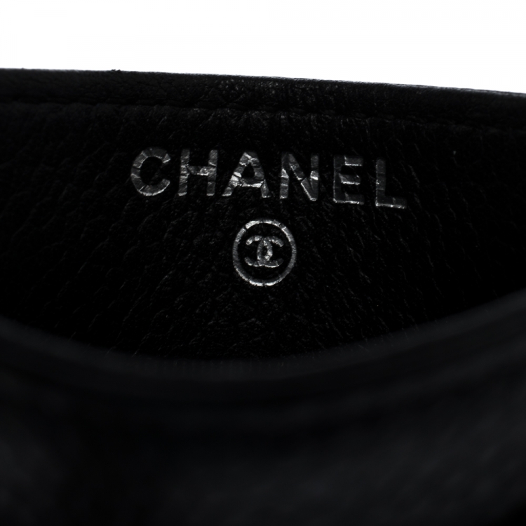 Pre Owned Chanel Black Quilted Caviar Leather CC Card Case
