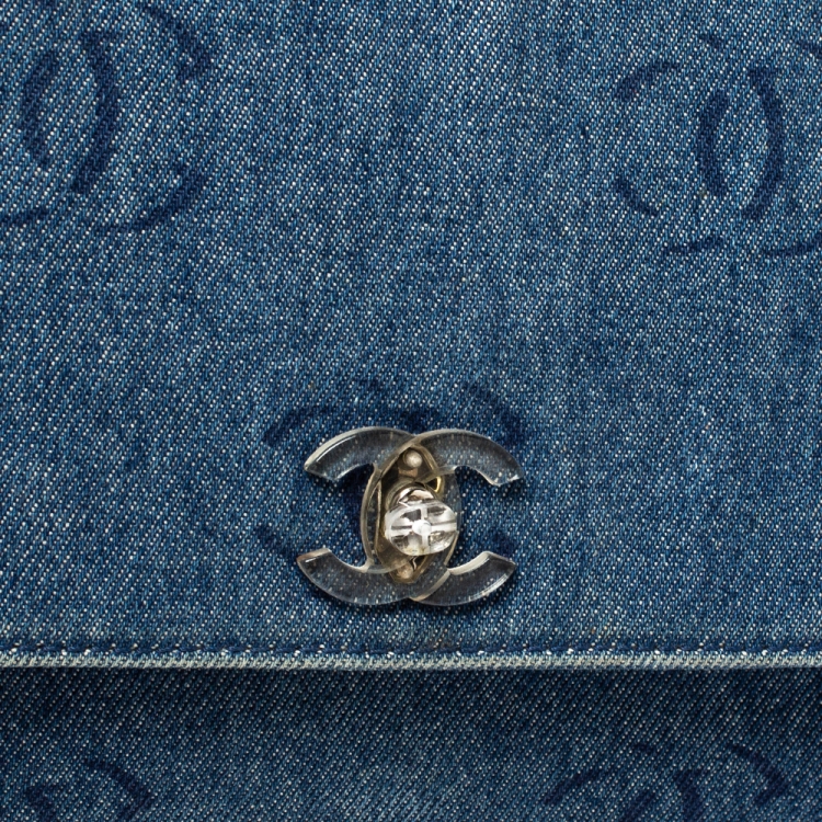 Pre Owned Chanel Blue CC Print Denim Vintage Single Flap Bag