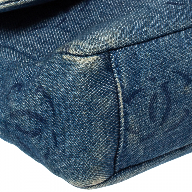 Pre Owned Chanel Blue CC Print Denim Vintage Single Flap Bag