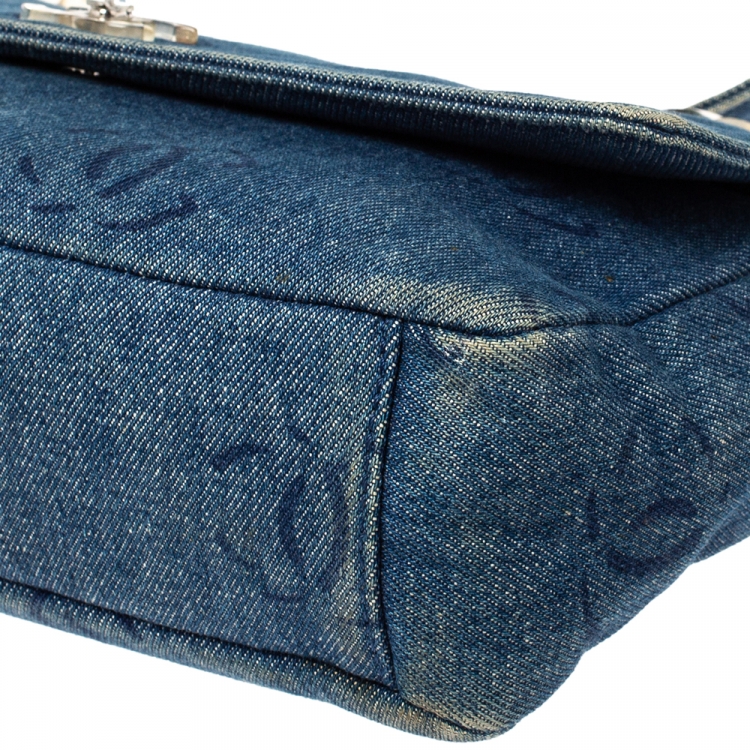Pre Owned Chanel Blue CC Print Denim Vintage Single Flap Bag