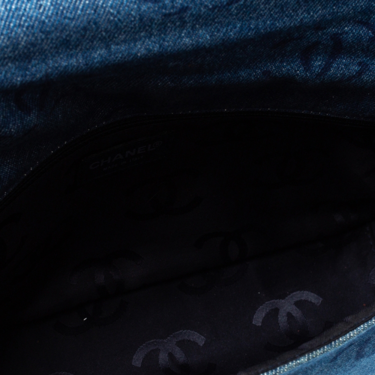 Pre Owned Chanel Blue CC Print Denim Vintage Single Flap Bag