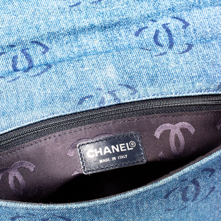 Pre Owned Chanel Blue CC Print Denim Vintage Single Flap Bag