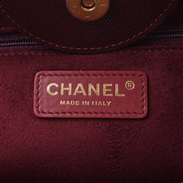 Pre Owned Chanel Bordeaux Leather Deauville Studded Logo Tote Bag