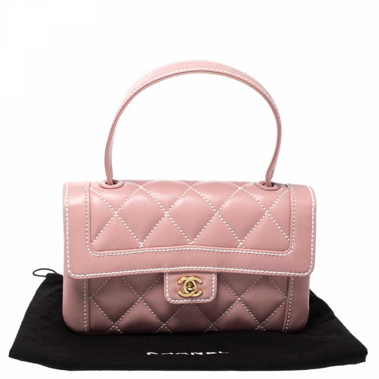 Pre Owned Chanel Pink Wild Stitch Leather Small Flap Top Handle Bag