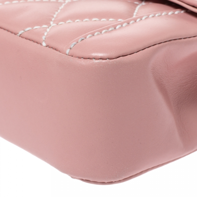 Pre Owned Chanel Pink Wild Stitch Leather Small Flap Top Handle Bag