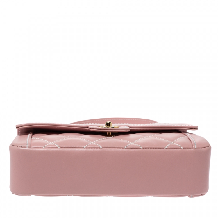 Pre Owned Chanel Pink Wild Stitch Leather Small Flap Top Handle Bag