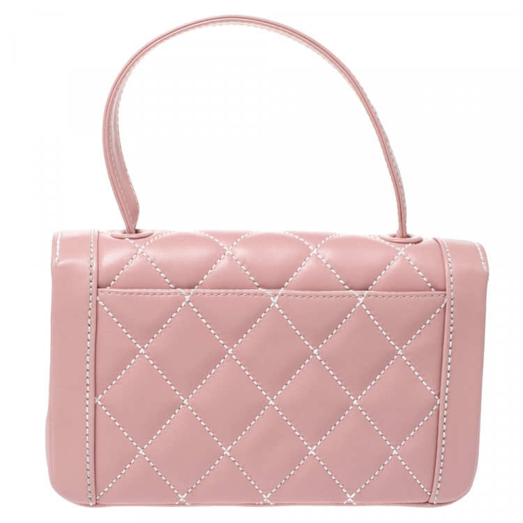 Pre Owned Chanel Pink Wild Stitch Leather Small Flap Top Handle Bag