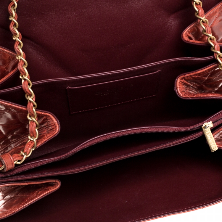 Pre Owned Chanel Burnt Orange Aged Leather Rectangular Sac Class Rabat Flap Bag