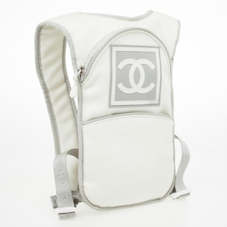 Pre Owned Chanel White Nylon Sport Flat Backpack Bag