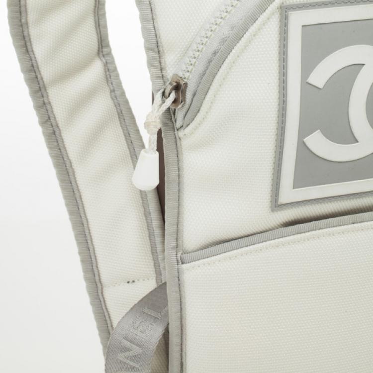 Pre Owned Chanel White Nylon Sport Flat Backpack Bag