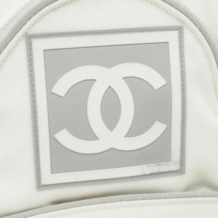 Pre Owned Chanel White Nylon Sport Flat Backpack Bag