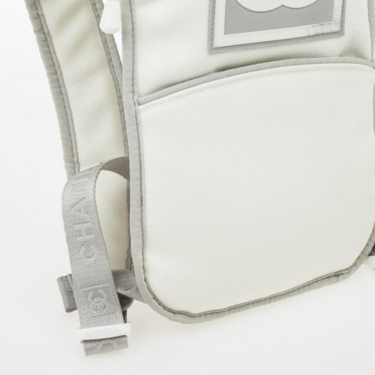 Pre Owned Chanel White Nylon Sport Flat Backpack Bag