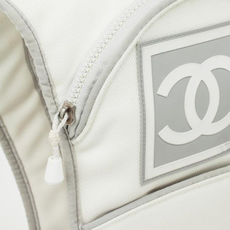 Pre Owned Chanel White Nylon Sport Flat Backpack Bag