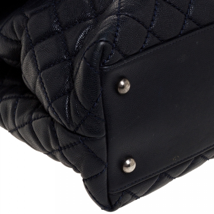 Pre Owned Chanel Navy Blue Caviar Leather Coco Top Handle Bag