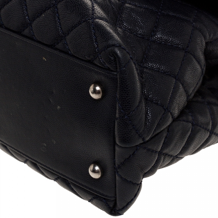 Pre Owned Chanel Navy Blue Caviar Leather Coco Top Handle Bag