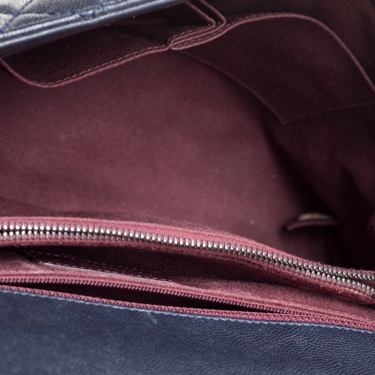 Pre Owned Chanel Navy Blue Caviar Leather Coco Top Handle Bag