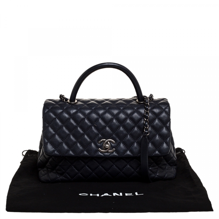 Pre Owned Chanel Navy Blue Caviar Leather Coco Top Handle Bag