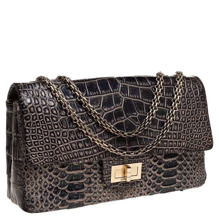 Pre Owned Chanel Black Crocodile and Python 2.55 Reissue Flap Bag