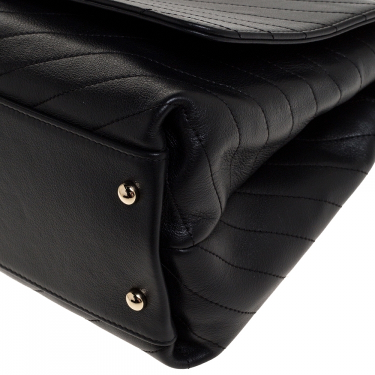 Pre Owned Chanel Black Chevron Leather Medium Chic Flap Bag