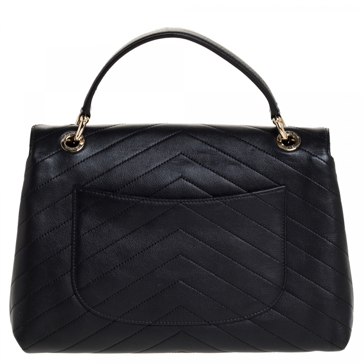 Pre Owned Chanel Black Chevron Leather Medium Chic Flap Bag