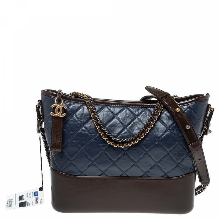 Pre Owned Chanel Blue/Brown Leather Gabrielle Hobo 