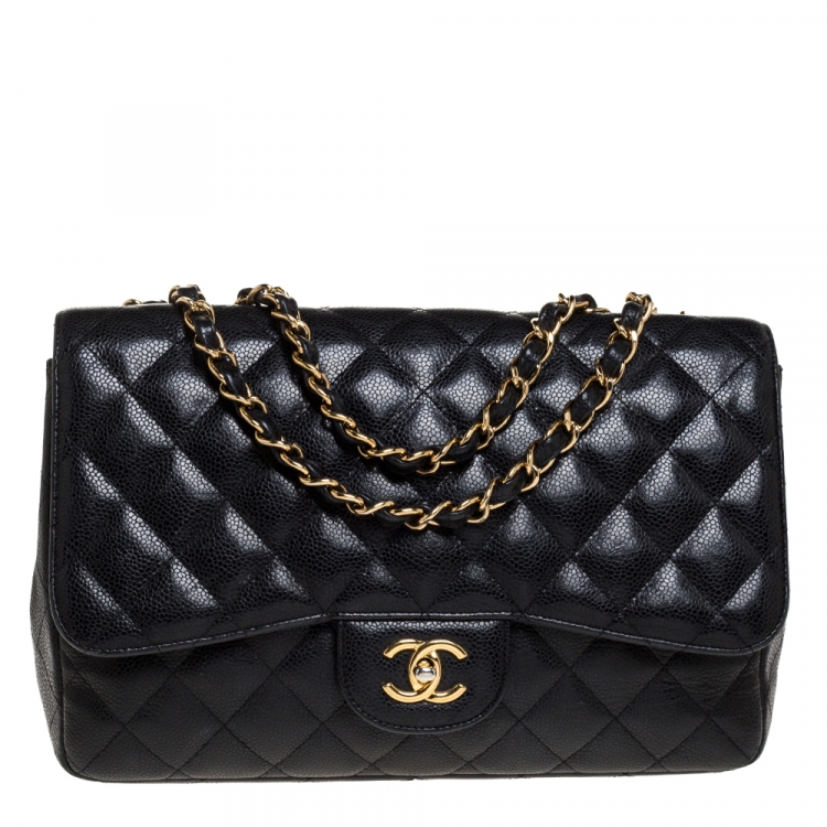 Chanel Black Quilted Caviar Leather Jumbo Classic Single Flap Bag Chanel |  The Luxury Closet