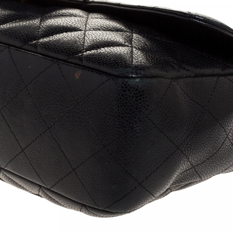 Pre Owned Chanel Black Quilted Caviar Leather Jumbo Classic Single Flap Bag