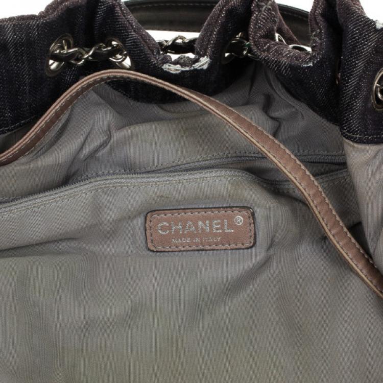 Pre Owned Chanel Brown Denim XL Coco Cabas Spirit Hobo Bag