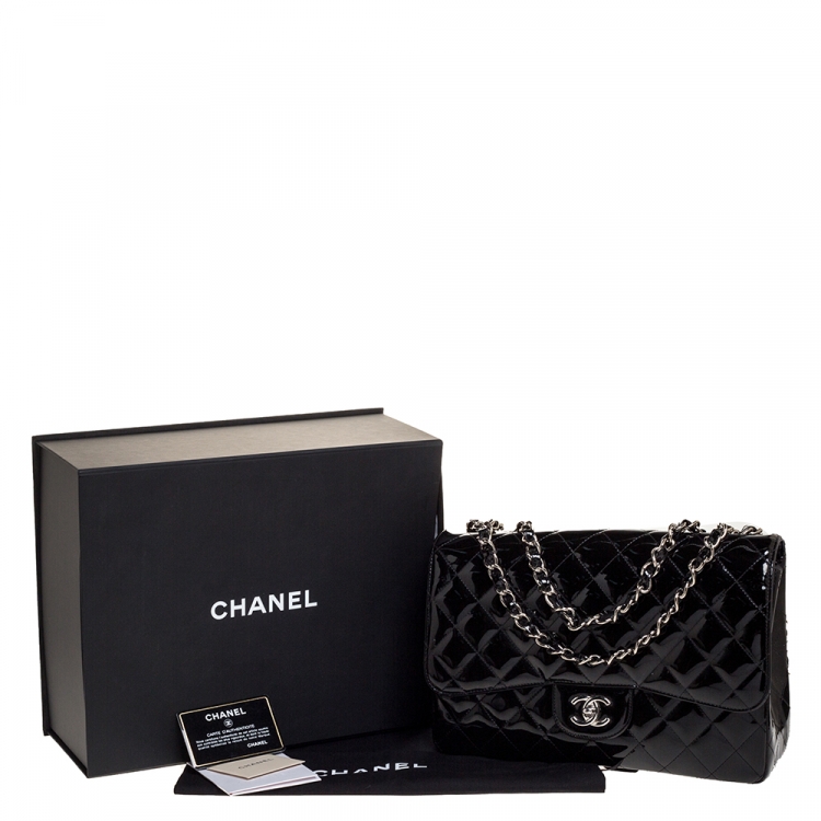 Pre Owned Chanel Black Quilted Patent Leather Jumbo Classic Single Flap Bag