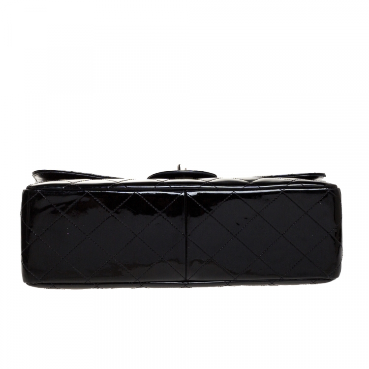 Pre Owned Chanel Black Quilted Patent Leather Jumbo Classic Single Flap Bag