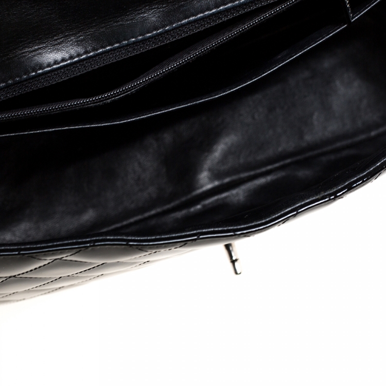 Pre Owned Chanel Black Quilted Patent Leather Jumbo Classic Single Flap Bag