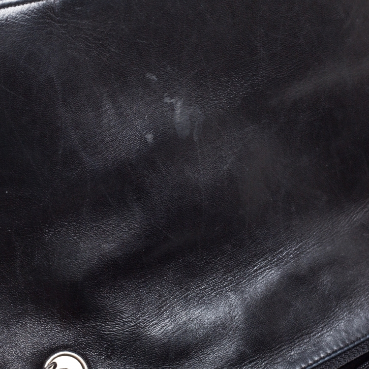 Pre Owned Chanel Black Quilted Patent Leather Jumbo Classic Single Flap Bag