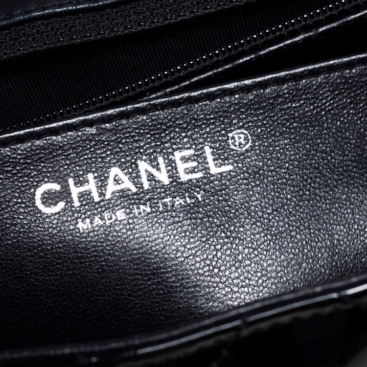 Pre Owned Chanel Black Quilted Patent Leather Jumbo Classic Single Flap Bag