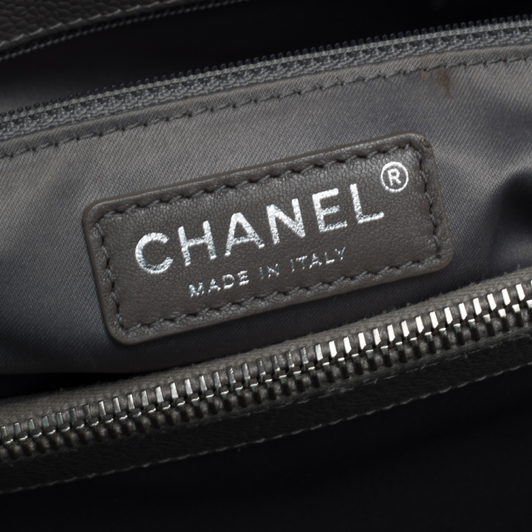 Pre Owned Chanel Grey Quilted Caviar Leather Grand Shopper Tote