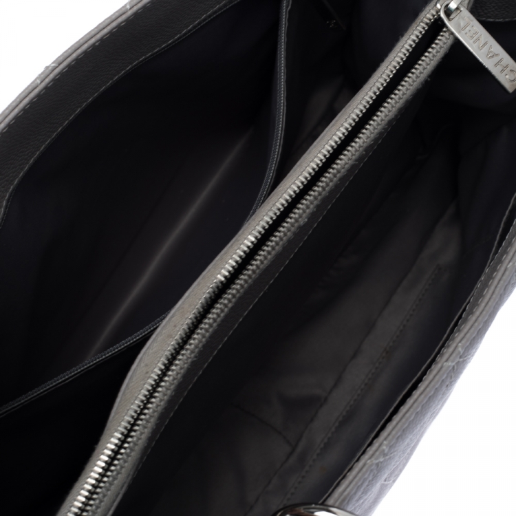 Pre Owned Chanel Grey Quilted Caviar Leather Grand Shopper Tote